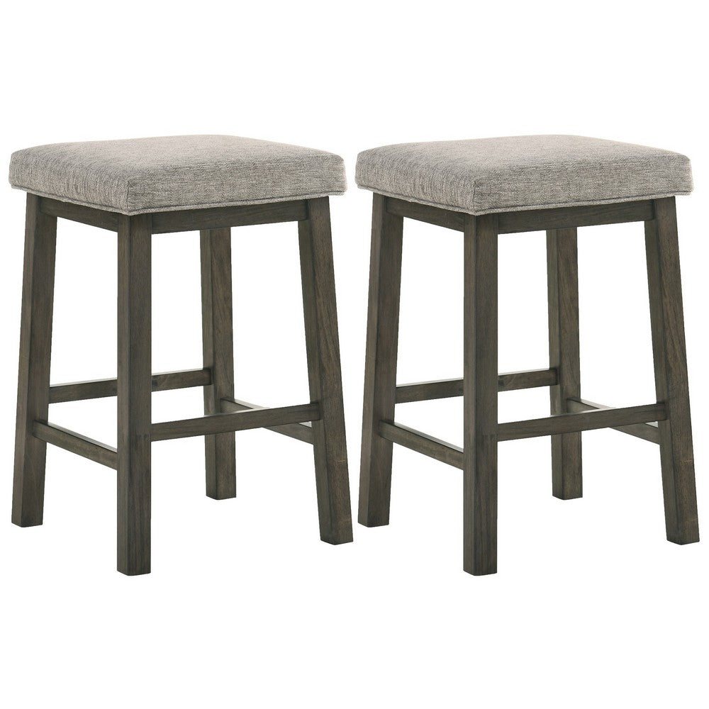 25 Inch Wooden Bar Stool with Fabric Seat, Set of 2, Gray - BM272098