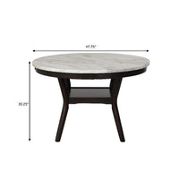 Kate 47 Inch Round Dining Table with Faux Marble Top, White and Brown - BM272103