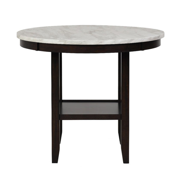 Kate 42 Inch Round Counter Table with Faux Marble, White and Black - BM272104