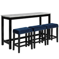 Kate 60 Inch 4 Piece Bar Table Set with Upholstered Stools, Blue - BM272114