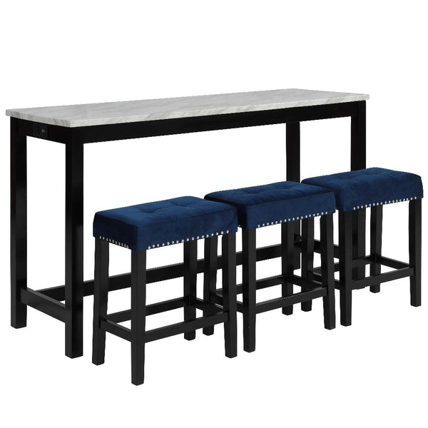 Kate 60 Inch 4 Piece Bar Table Set with Upholstered Stools, Blue - BM272114