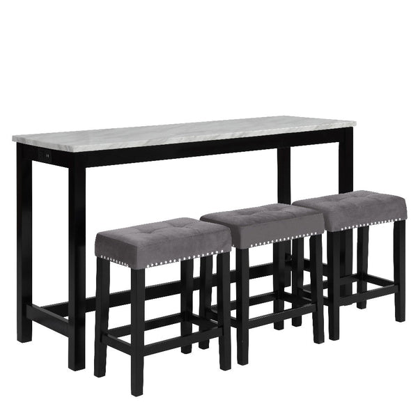 Kate 60 Inch 4 Piece Bar Table Set with Upholstered Stools, Gray - BM272115
