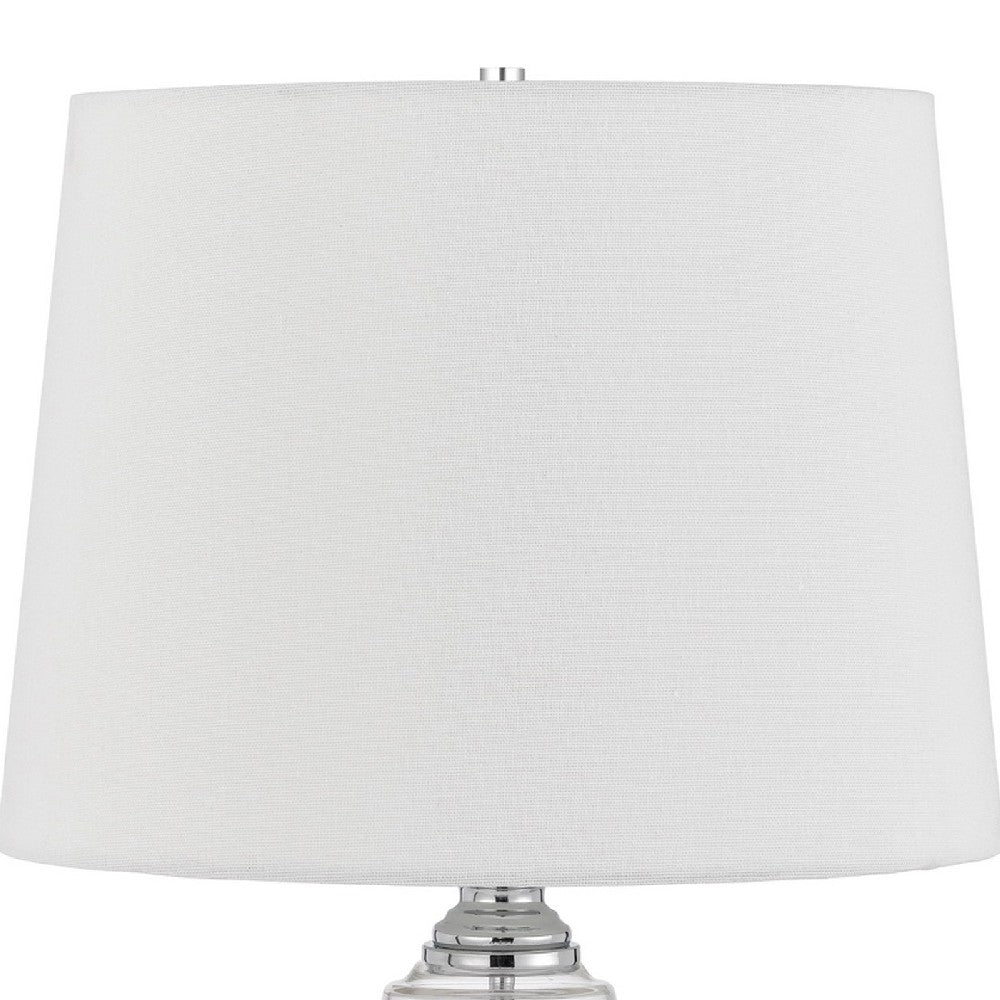23 Inch Hourglass Ribbed Glass Base Table Lamp, Dimmer, Clear - BM272213