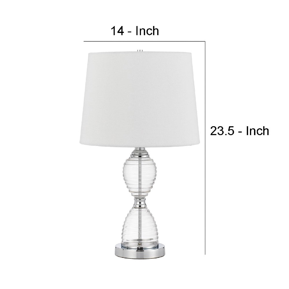 23 Inch Hourglass Ribbed Glass Base Table Lamp, Dimmer, Clear - BM272213