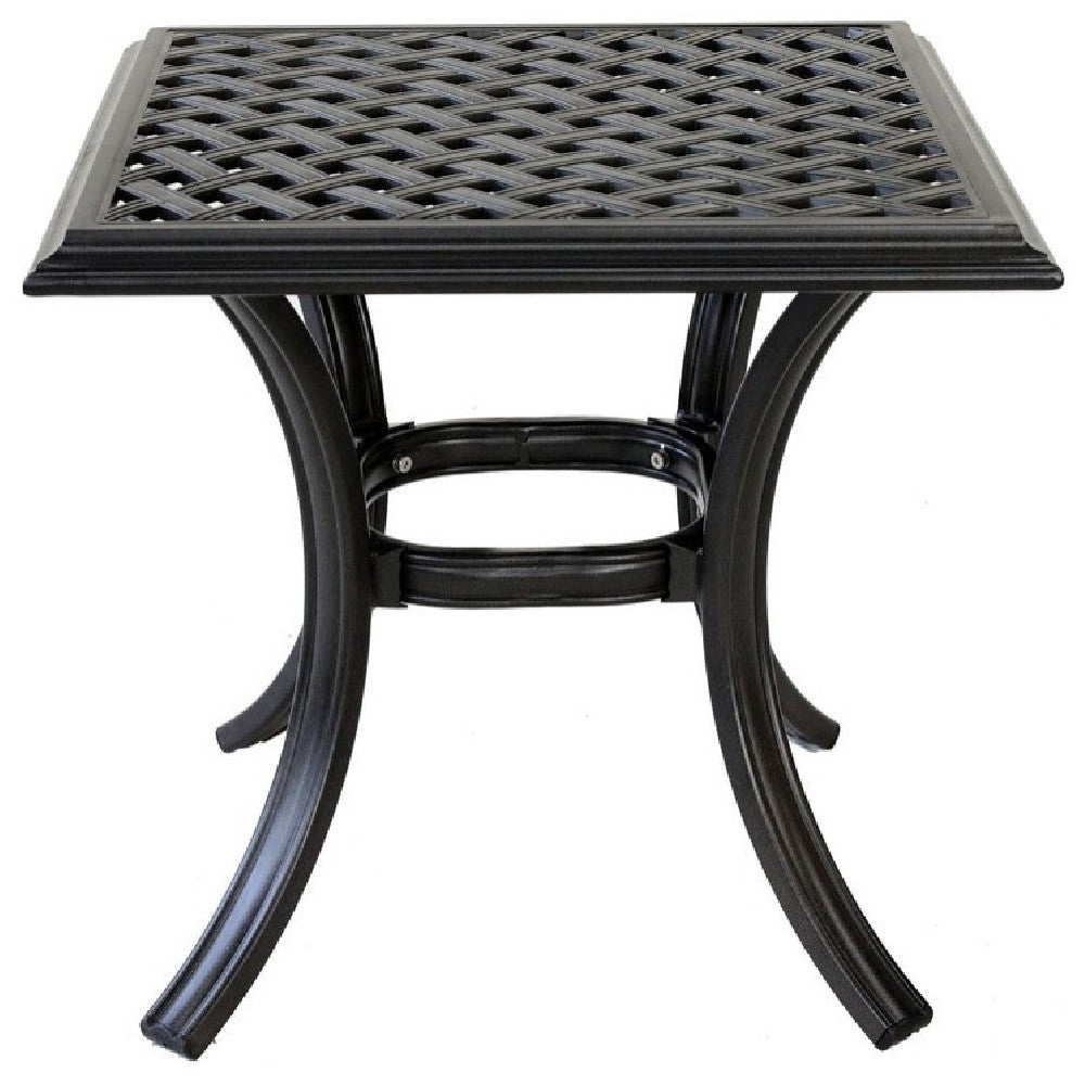 22 Inch Wynn Outdoor Patio Metal End Table, Pattern Top, Black - BM272250