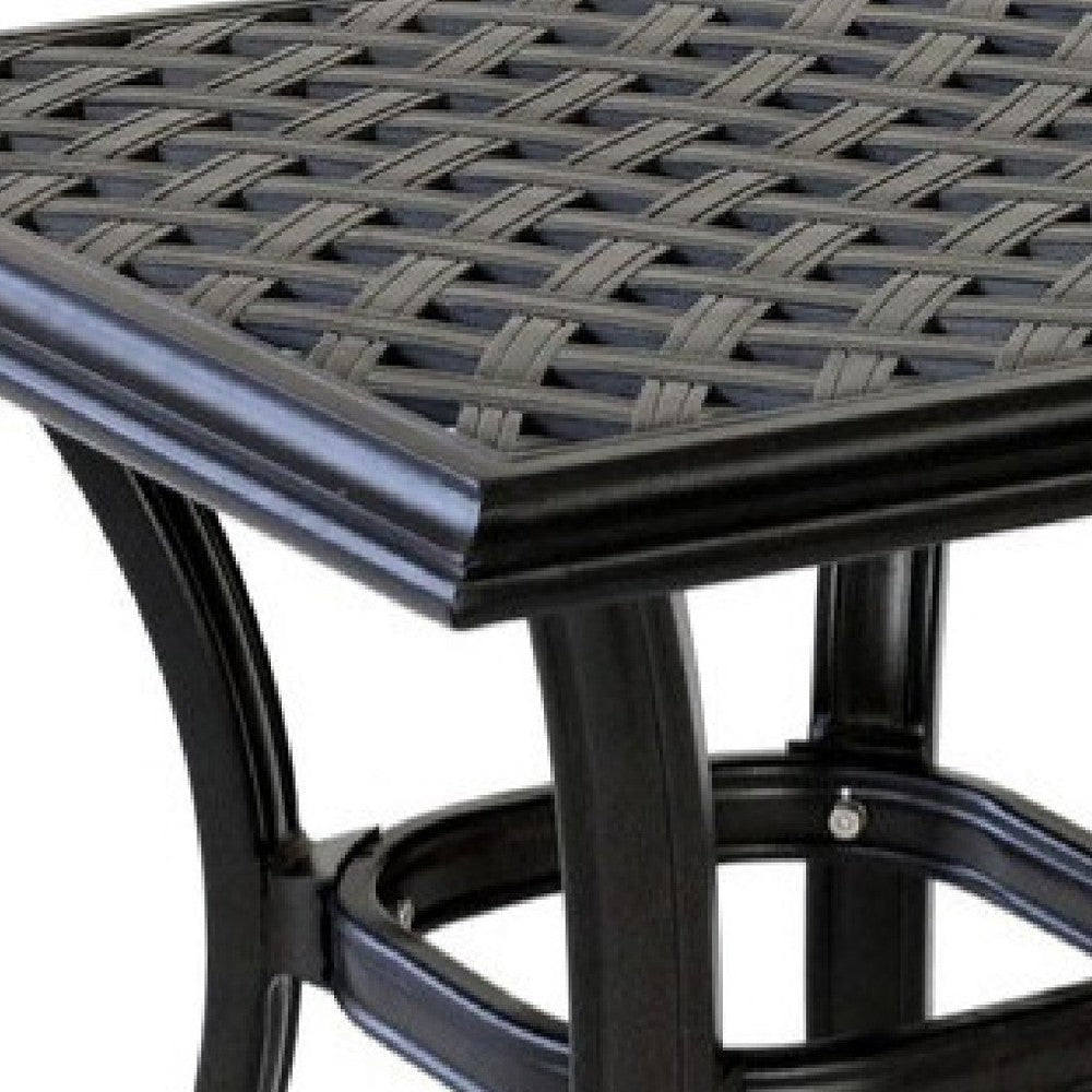 22 Inch Wynn Outdoor Patio Metal End Table, Pattern Top, Black - BM272250