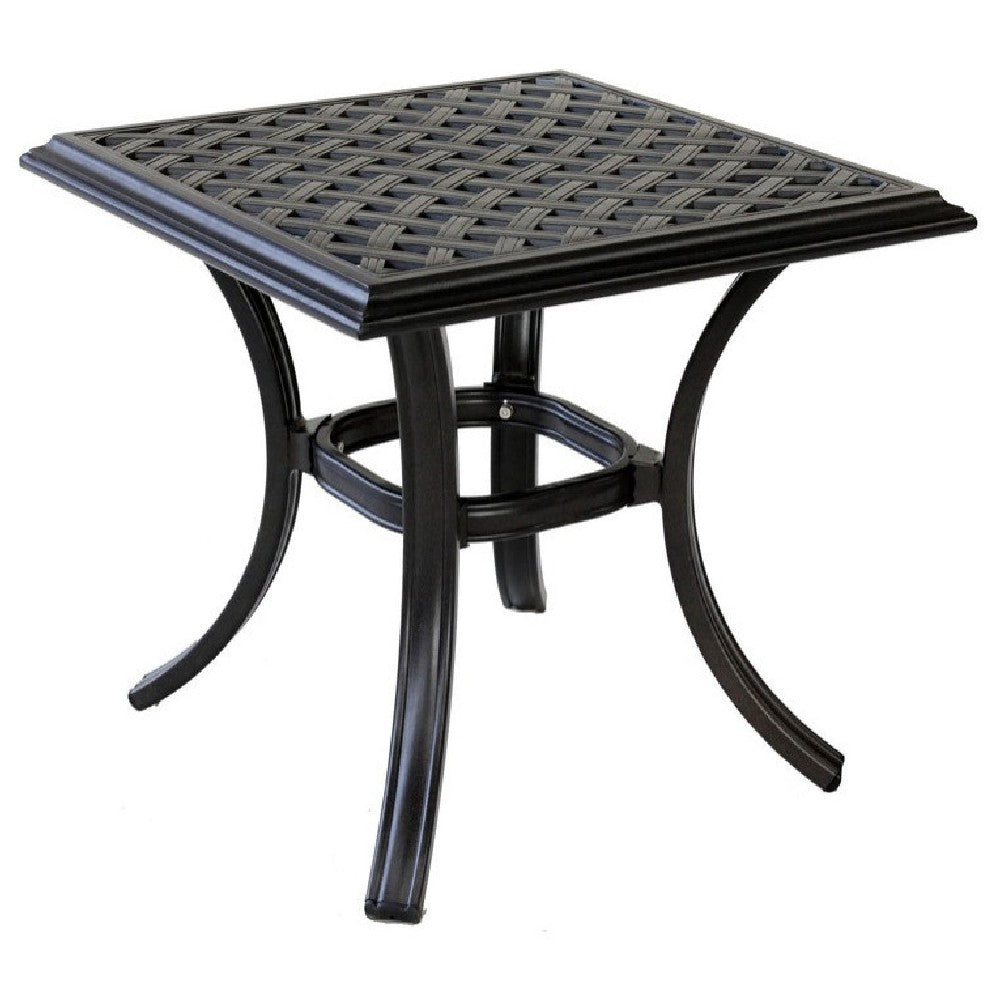 22 Inch Wynn Outdoor Patio Metal End Table, Pattern Top, Black - BM272250