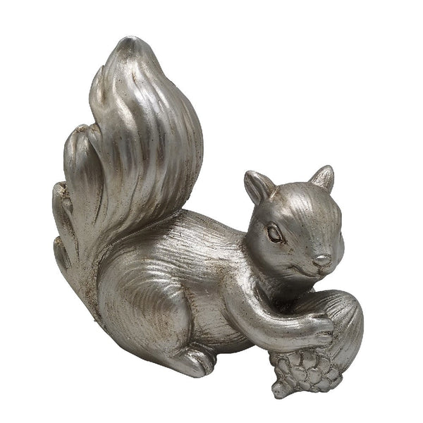 7 Inch Resin Accent Decor with Sitting Squirrel and Acorn Nut, Silver - BM272297