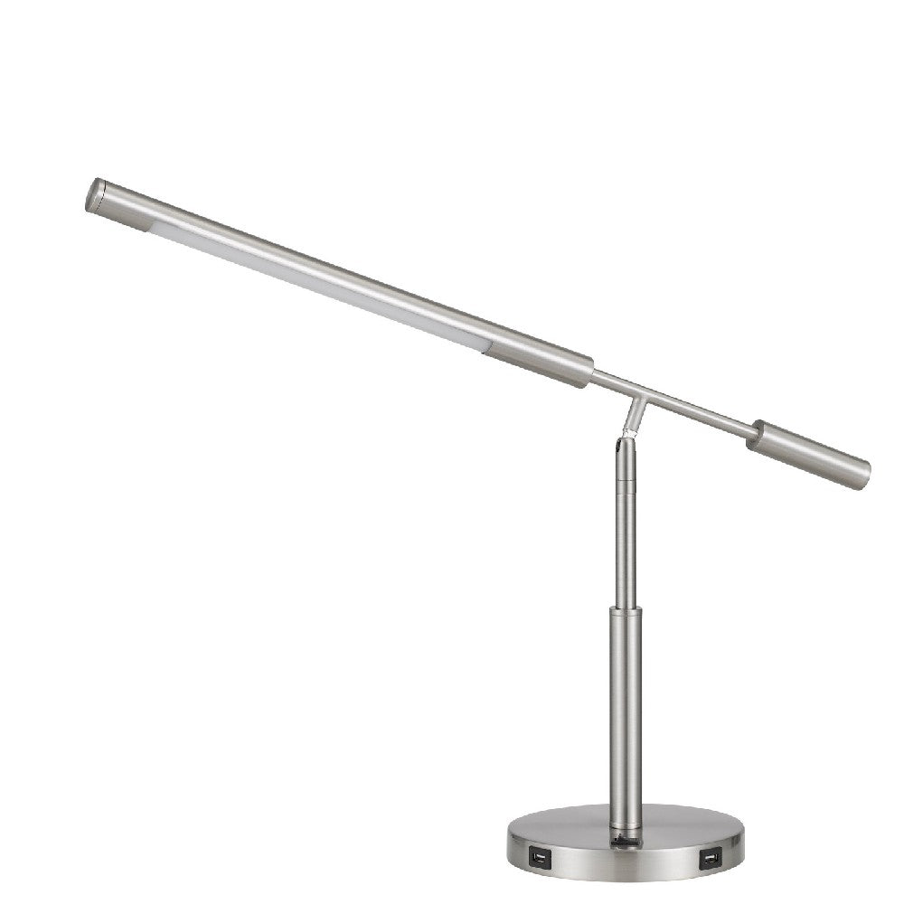 16 Inch Adjustable LED Office Desk Lamp, 2 USB Ports, Silver - BM272313