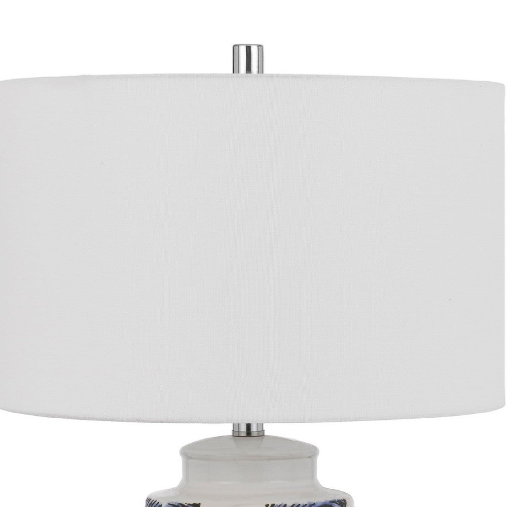 27 Inch Coastal Ceramic Table Lamp, Dimmer, Sea Shells, Blue - BM272350