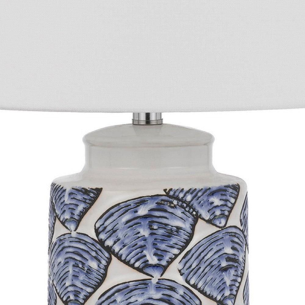 27 Inch Coastal Ceramic Table Lamp, Dimmer, Sea Shells, Blue - BM272350