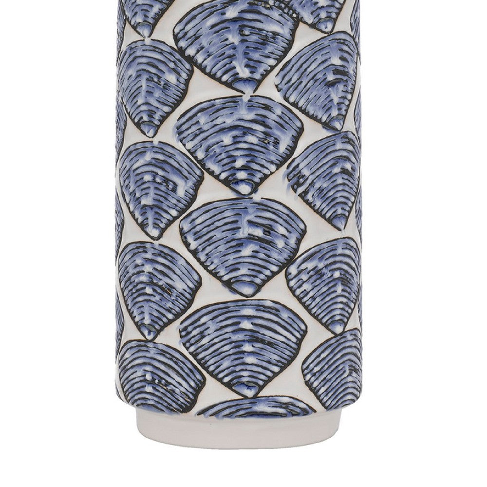 27 Inch Coastal Ceramic Table Lamp, Dimmer, Sea Shells, Blue - BM272350
