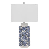 27 Inch Coastal Ceramic Table Lamp, Dimmer, Sea Shells, Blue - BM272350