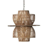 24 Inch Rattan Pendant Chandelier, Natural Brown, Brass - BM272381