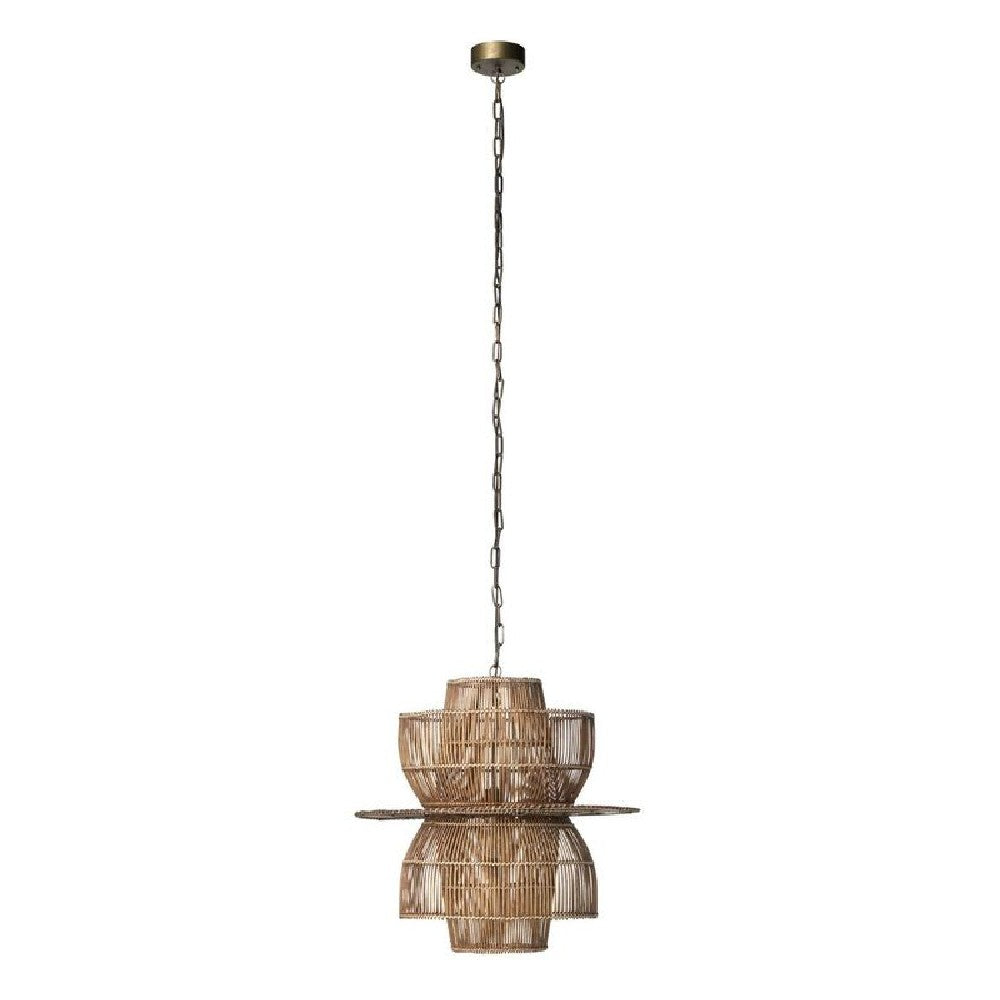 24 Inch Rattan Pendant Chandelier, Natural Brown, Brass - BM272381