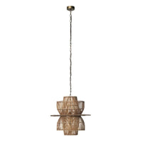 24 Inch Rattan Pendant Chandelier, Natural Brown, Brass - BM272381