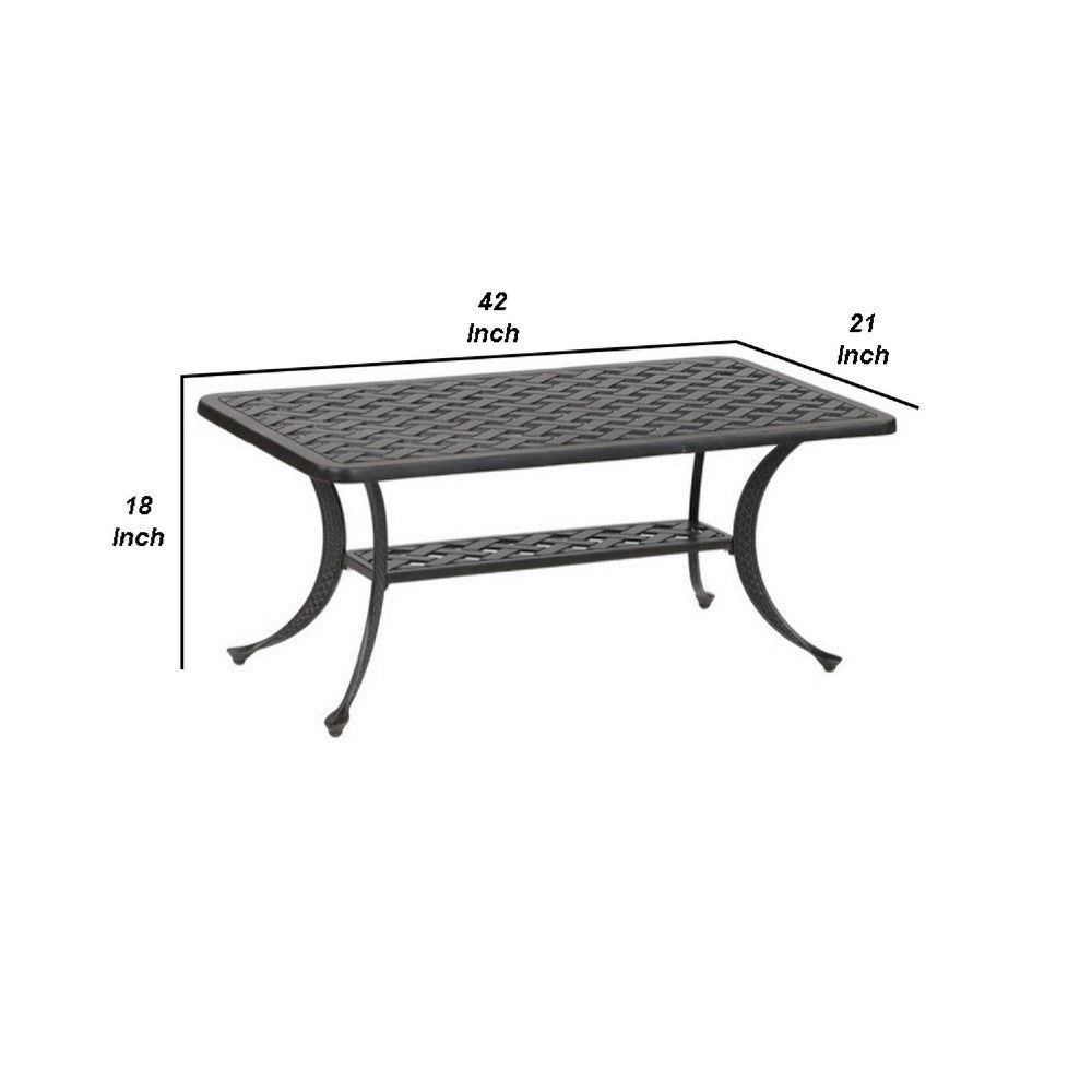 42 Inch Cast Metal Outdoor Patio Coffee Table, Dark Bronze - BM272415