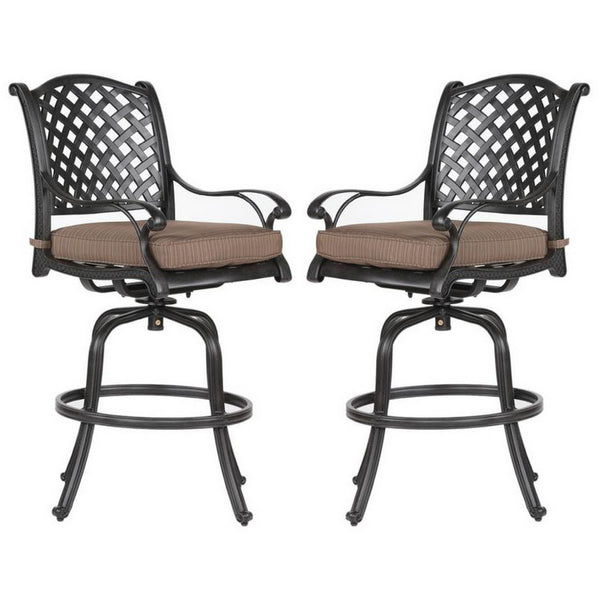 49 Inch Zoe Swivel Outdoor Bar Stool, Set of 2, Black and Brown - BM272439