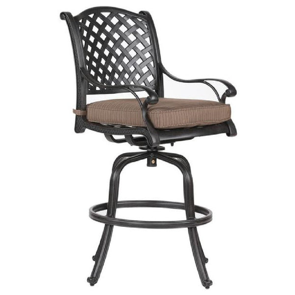 49 Inch Zoe Swivel Outdoor Bar Stool, Set of 2, Black and Brown - BM272439