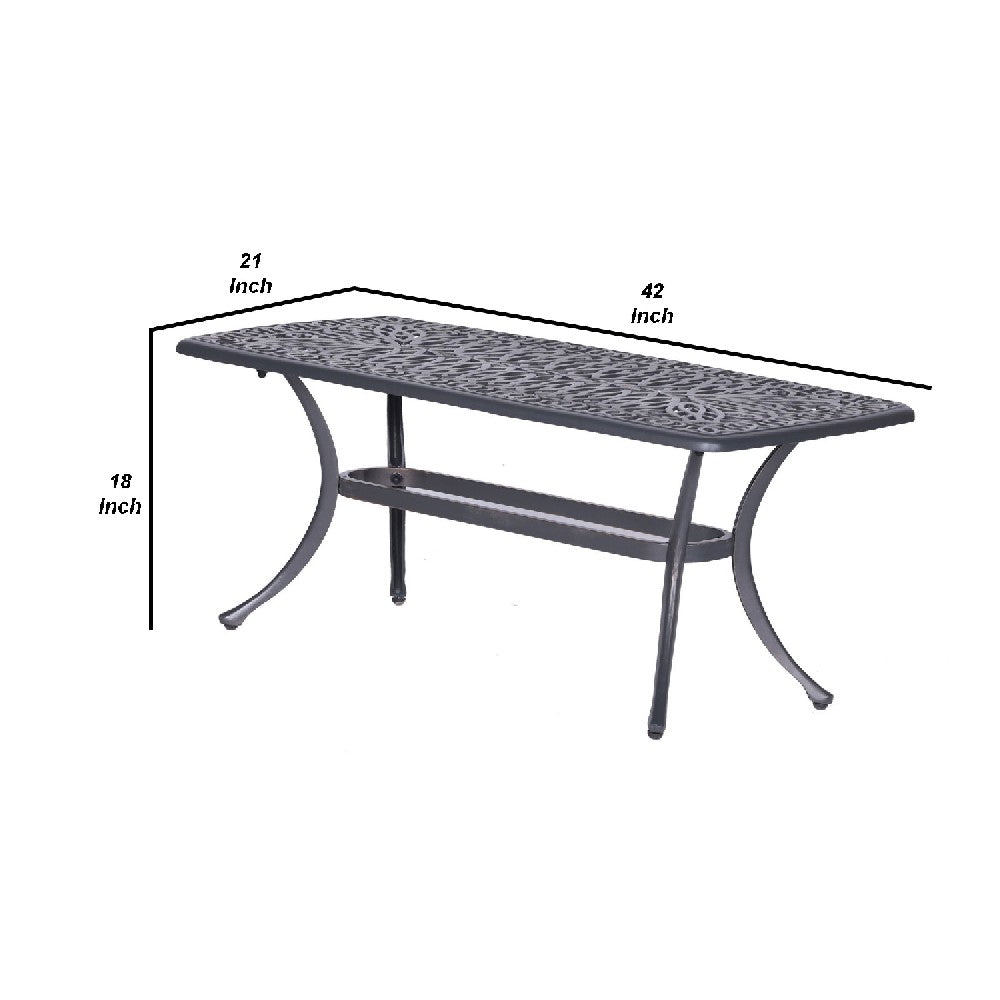 42 Inch Arbor Rectangular Outdoor Metal Coffee Table, Gunmetal Gray - BM272970
