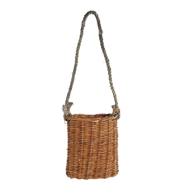 9.5 Inch Woven Wicker Basket with Rope Hanger, Small, Brown - BM273096