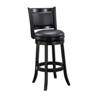 29 Inch Pio Solid Wood  Swivel Barstool, Vegan Faux Leather, Curved Backrest, Black - BM273789