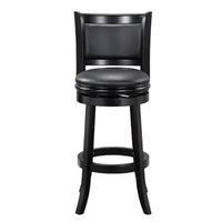 29 Inch Pio Solid Wood  Swivel Barstool, Vegan Faux Leather, Curved Backrest, Black - BM273789