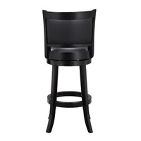 29 Inch Pio Solid Wood  Swivel Barstool, Vegan Faux Leather, Curved Backrest, Black - BM273789