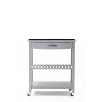 38 Inch 2 Tier Kitchen Cart Island, Shelf, Steel Top, Lock Casters, Gray - BM274298