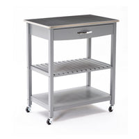 38 Inch 2 Tier Kitchen Cart Island, Shelf, Steel Top, Lock Casters, Gray - BM274298