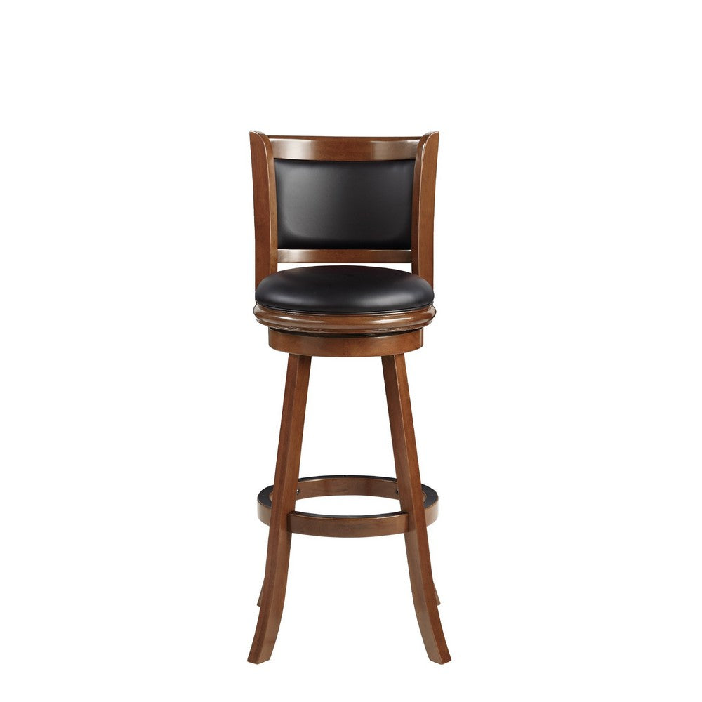 Pio 34 Inch Extra Tall Swivel Bar Stool, Wood, Faux Leather, Cherry Brown - BM274343