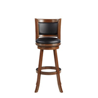 Pio 34 Inch Extra Tall Swivel Bar Stool, Wood, Faux Leather, Cherry Brown - BM274343