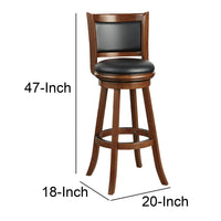 Pio 34 Inch Extra Tall Swivel Bar Stool, Wood, Faux Leather, Cherry Brown - BM274343