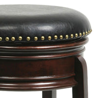 Sabi 24 inch Swivel Counter Stool, Solid Wood, Faux Leather, Brown, Black - BM274361
