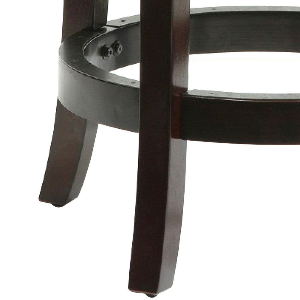 Sabi 24 inch Swivel Counter Stool, Solid Wood, Faux Leather, Brown, Black - BM274361