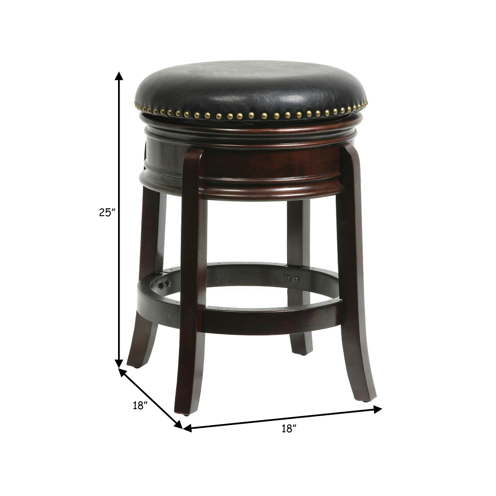 Sabi 24 inch Swivel Counter Stool, Solid Wood, Faux Leather, Brown, Black - BM274361