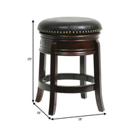 Sabi 24 inch Swivel Counter Stool, Solid Wood, Faux Leather, Brown, Black - BM274361