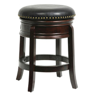Sabi 24 inch Swivel Counter Stool, Solid Wood, Faux Leather, Brown, Black - BM274361