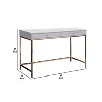 47 Inch Desk Console Table, 2 Drawers, Metal Frame, White, Gold - BM274608