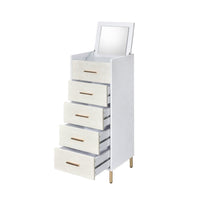 San 45 Inch 5 Drawer Jewelry Storage Chest, Gold Metal Legs, White and Gold - BM274616