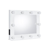 32 Inch Modern Lighted Mirror, 2 Power Outlets, 10 Bulb Sockets, White - BM274648