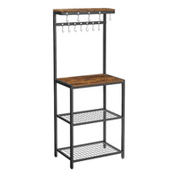 Hugh 57 Inch Baker Rack Kitchen Shelves, Microwave Stand, 12 Hooks, Brown - BM274772