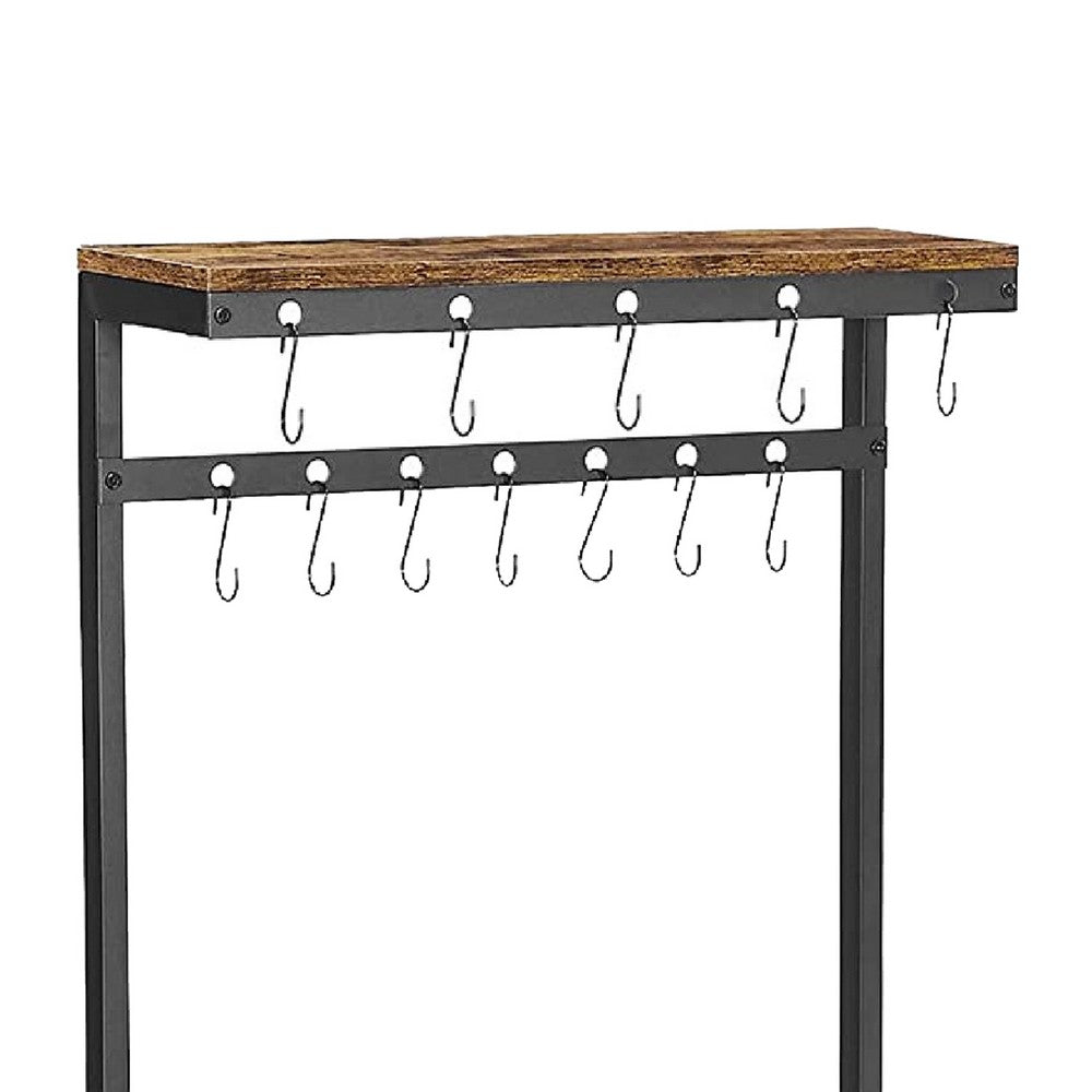 Hugh 57 Inch Baker Rack Kitchen Shelves, Microwave Stand, 12 Hooks, Brown - BM274772