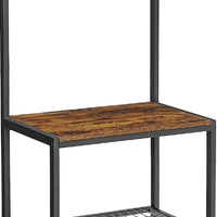 Hugh 57 Inch Baker Rack Kitchen Shelves, Microwave Stand, 12 Hooks, Brown - BM274772