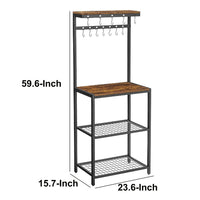 Hugh 57 Inch Baker Rack Kitchen Shelves, Microwave Stand, 12 Hooks, Brown - BM274772