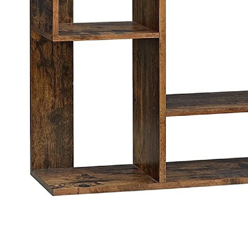 Grace 55 Inch Wood Tree Branch Bookcase, 13 Compartments, Rustic Brown - BM274773