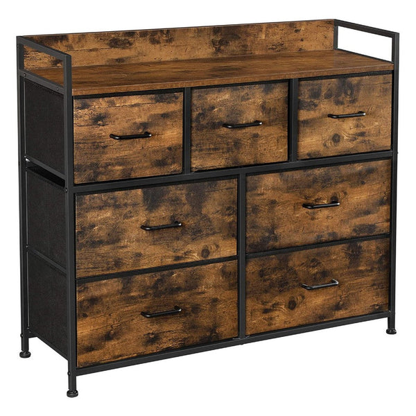 Grace 39 Inch Wood Dresser Chest, 7 Removable Drawers, Fabric Sides, Brown - BM274783