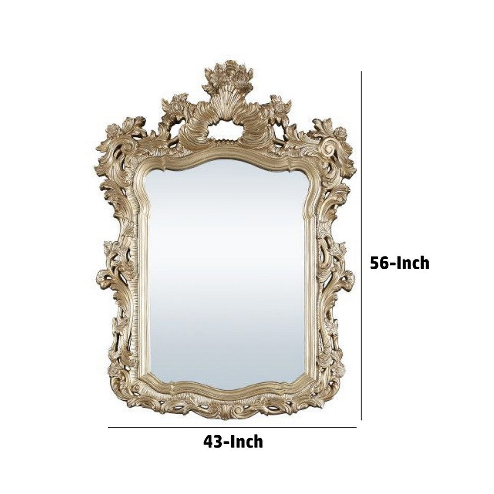 56 Inch Wall Mirror, Ornate Carving, Champagne Gold - BM275049