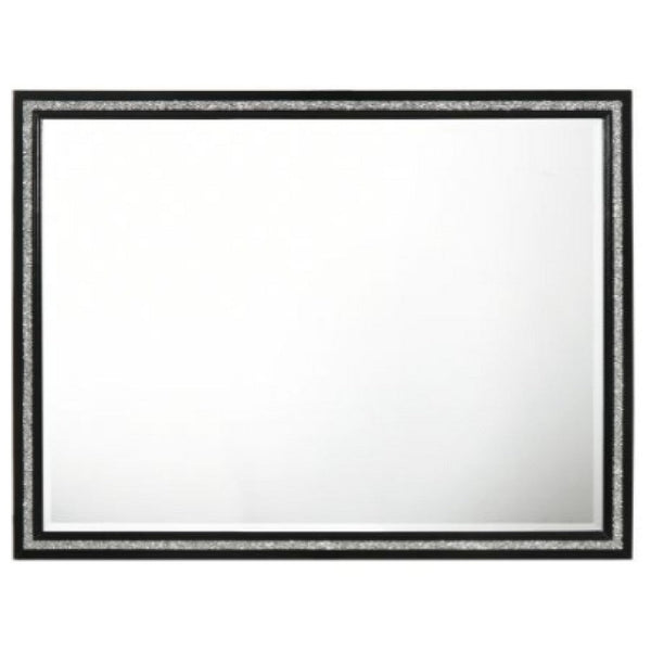 46 Inch Solid Wood Mirror, Shimmering Silver Accent, Landscape, Black - BM275075