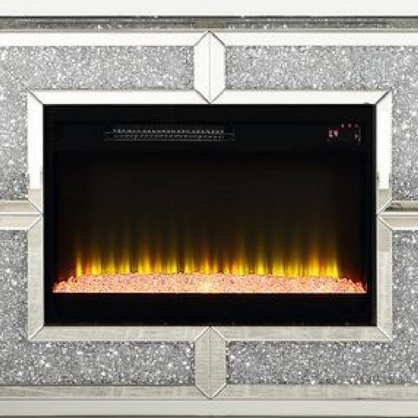 Noe 41 Inch Mirrored LED Electric Fireplace, Remote, Faux Diamond, Silver - BM275475